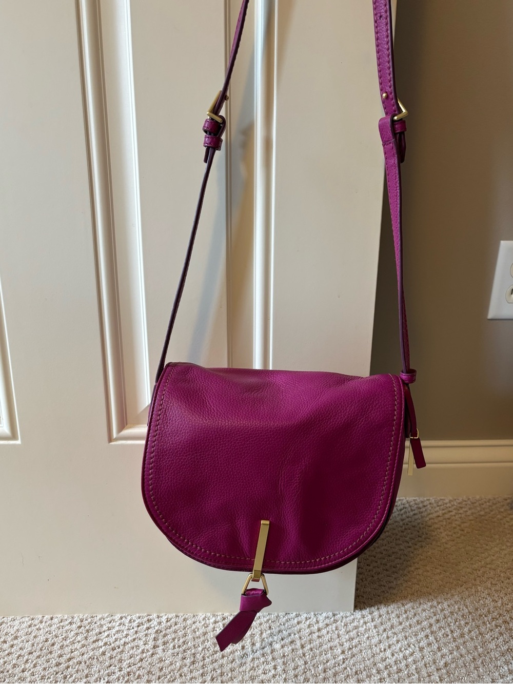 Vera Bradley Fuschia Pink Leather Purse - Adj Strap - Shoulder or Crossbody Bag